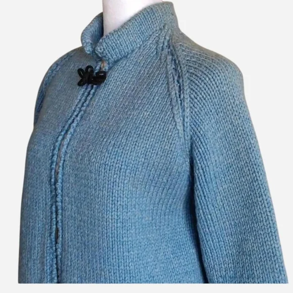 60s 70s Blue Knit Full Zip Cardigan Sweater Jacket, Fall Vintage Winter Knitwear - Picture 5 of 9